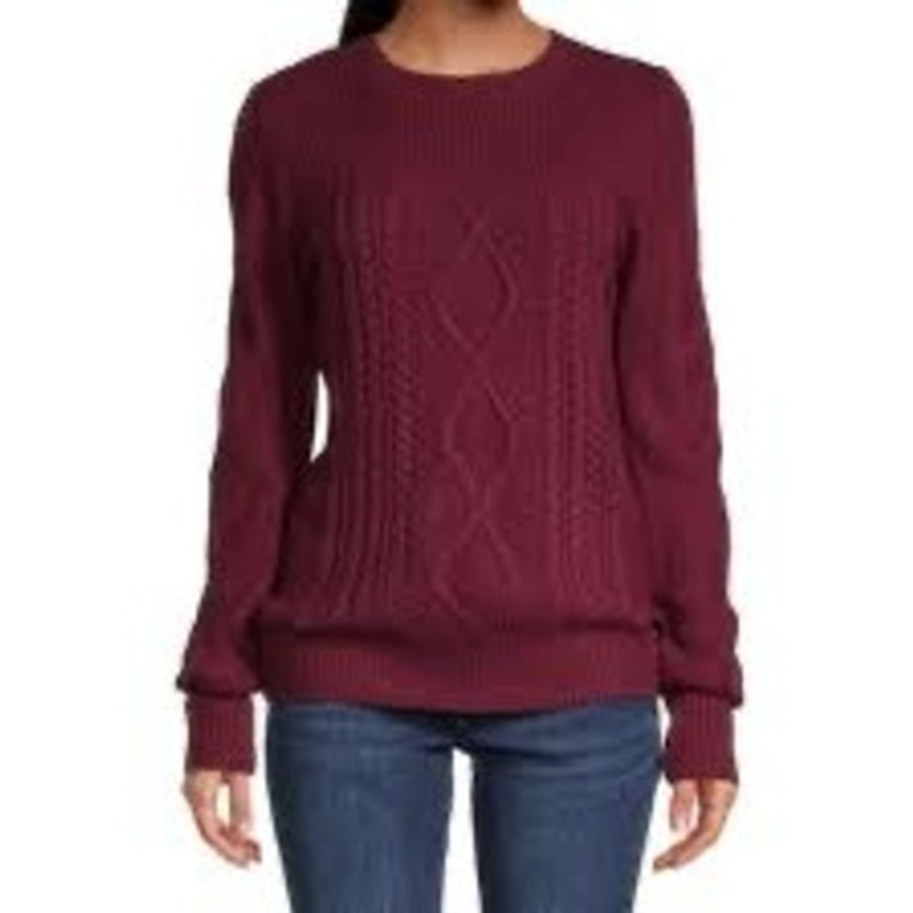 St Johns Bay Burgundy Cable Knit Chunky Sweater Size XL